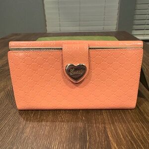 Gucci Coral Wallet with Silver Heart Accent